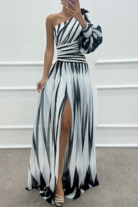 Celeste | Striped One Shoulder Dress Maxi with Split