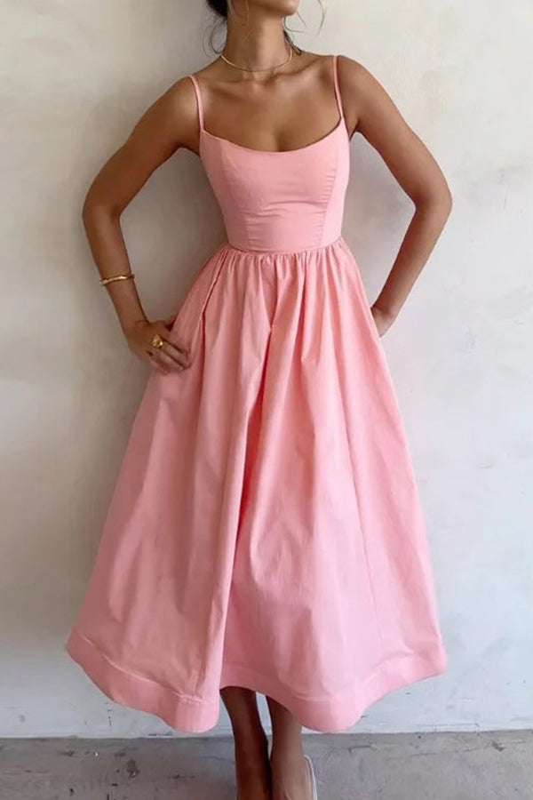 Pippa | Scoop Neck Spaghetti Strap Full Skirt Midi Dress