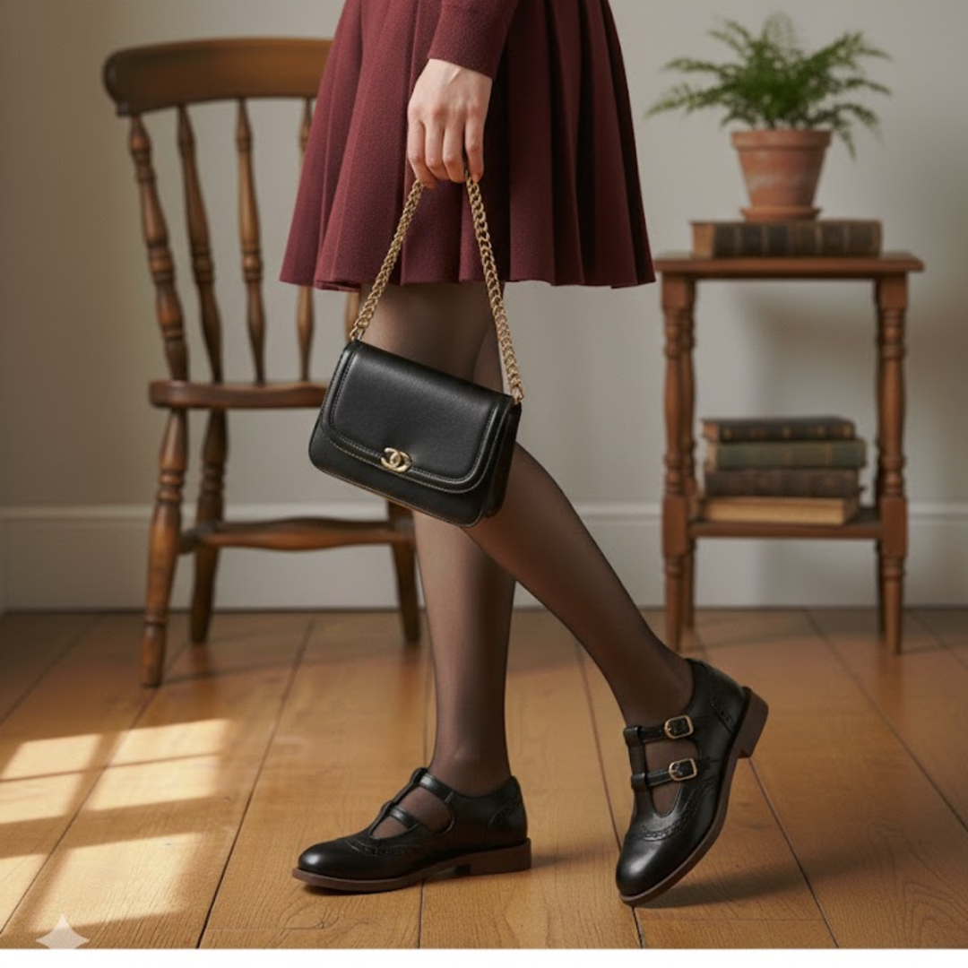Brogue | Double Buckle T-Bar Leather Mary Jane Flats