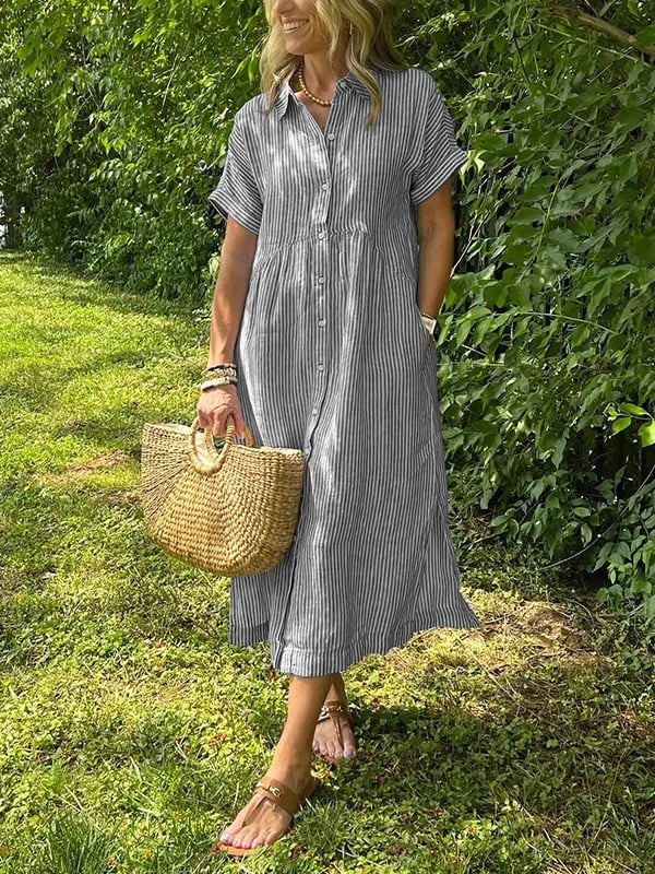 Brielle | Striped Shirt Dress – Casual Linen Midi Summer Dress