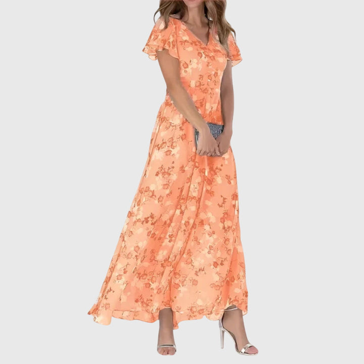 Rosalie | Floral Flutter Sleeve Maxi Cocktail Dress