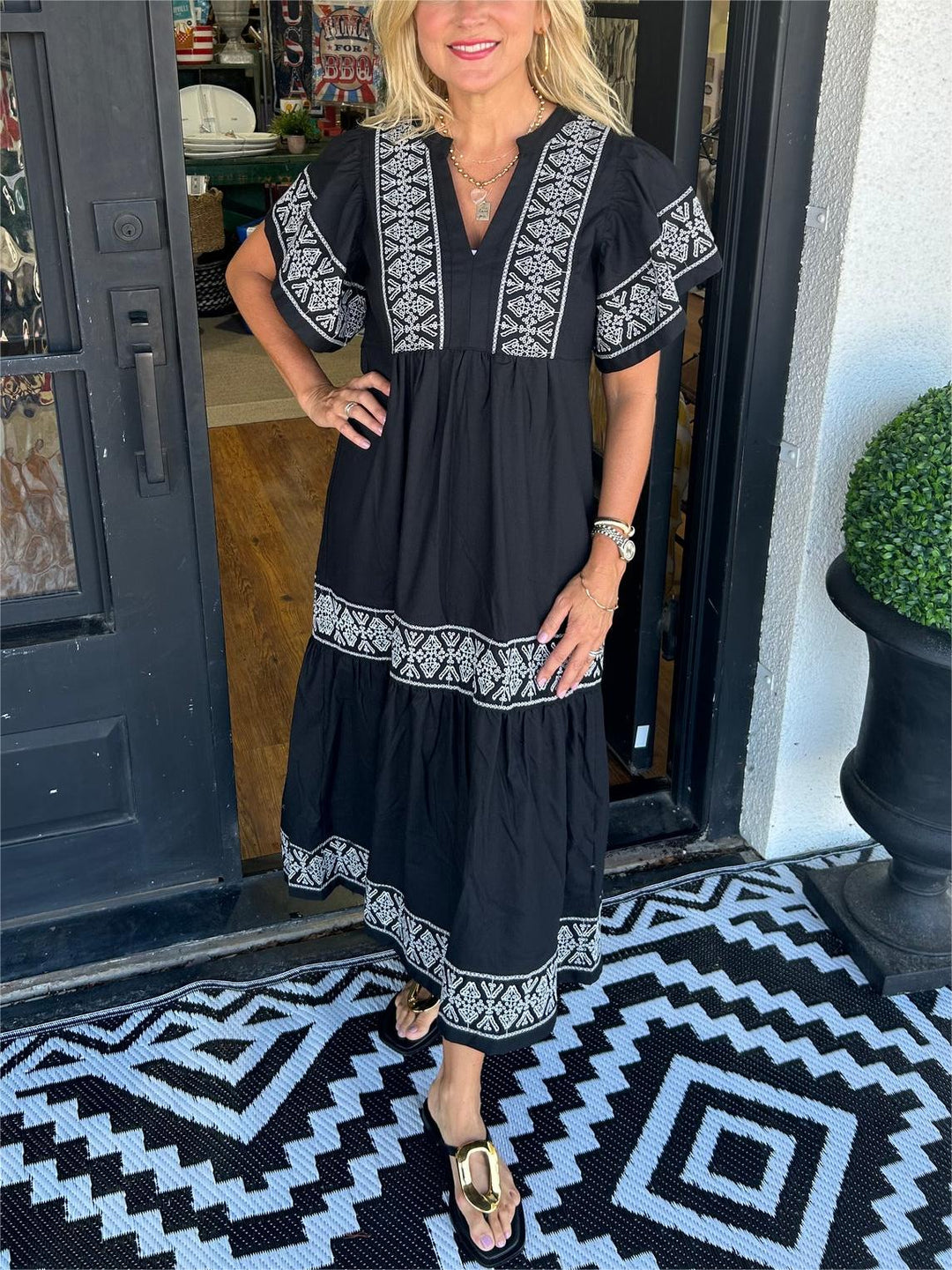 Kalinda | Tribal Embroidered Tiered Maxi Boho Dress