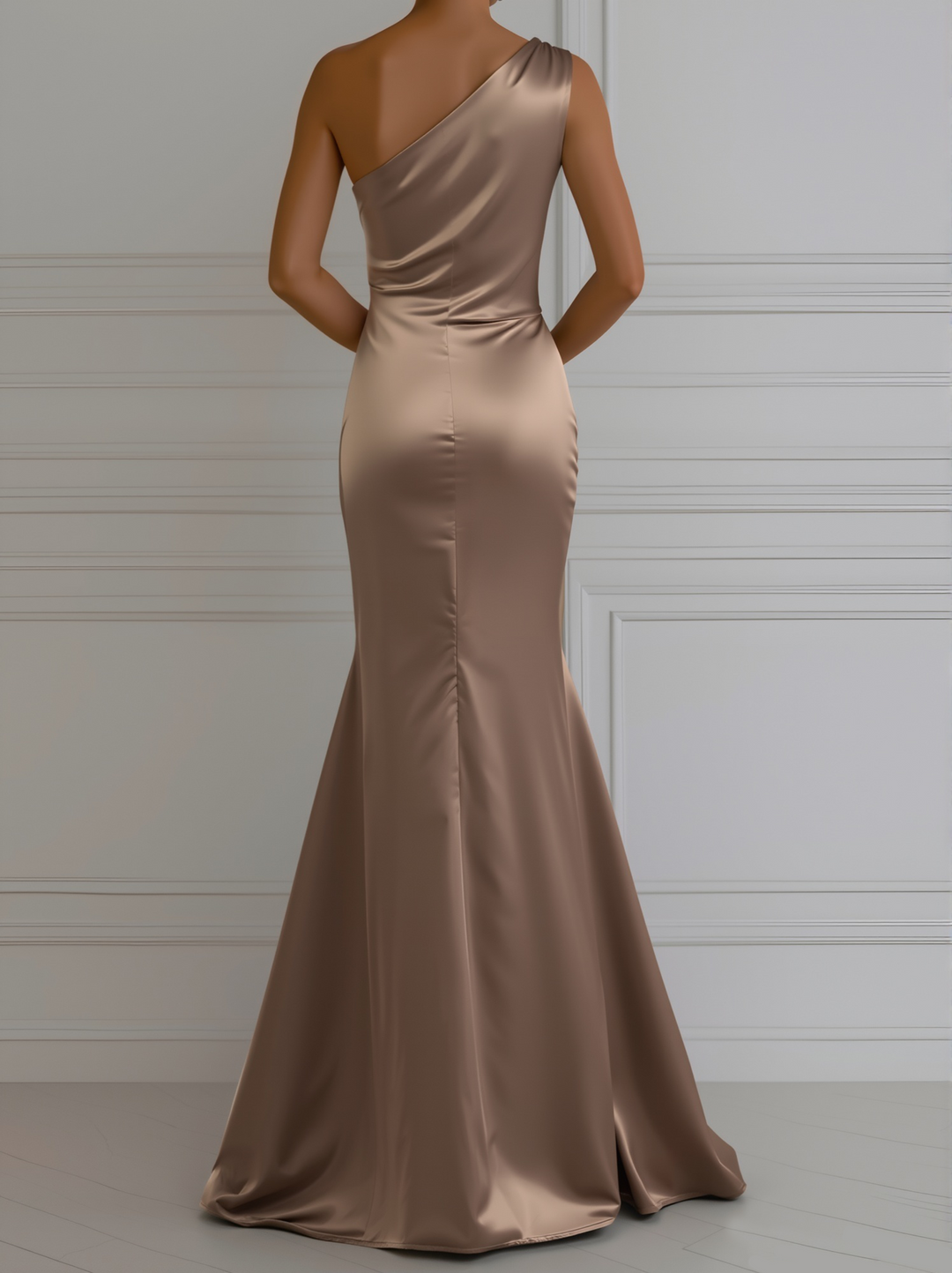 Loretta | One Shoulder Ruched Satin Fishtail Maxi Formal Dress