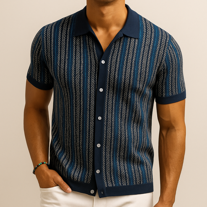 Lennox | Knit Striped Shirt – Men's Short Sleeve Button Up Summer Shirt