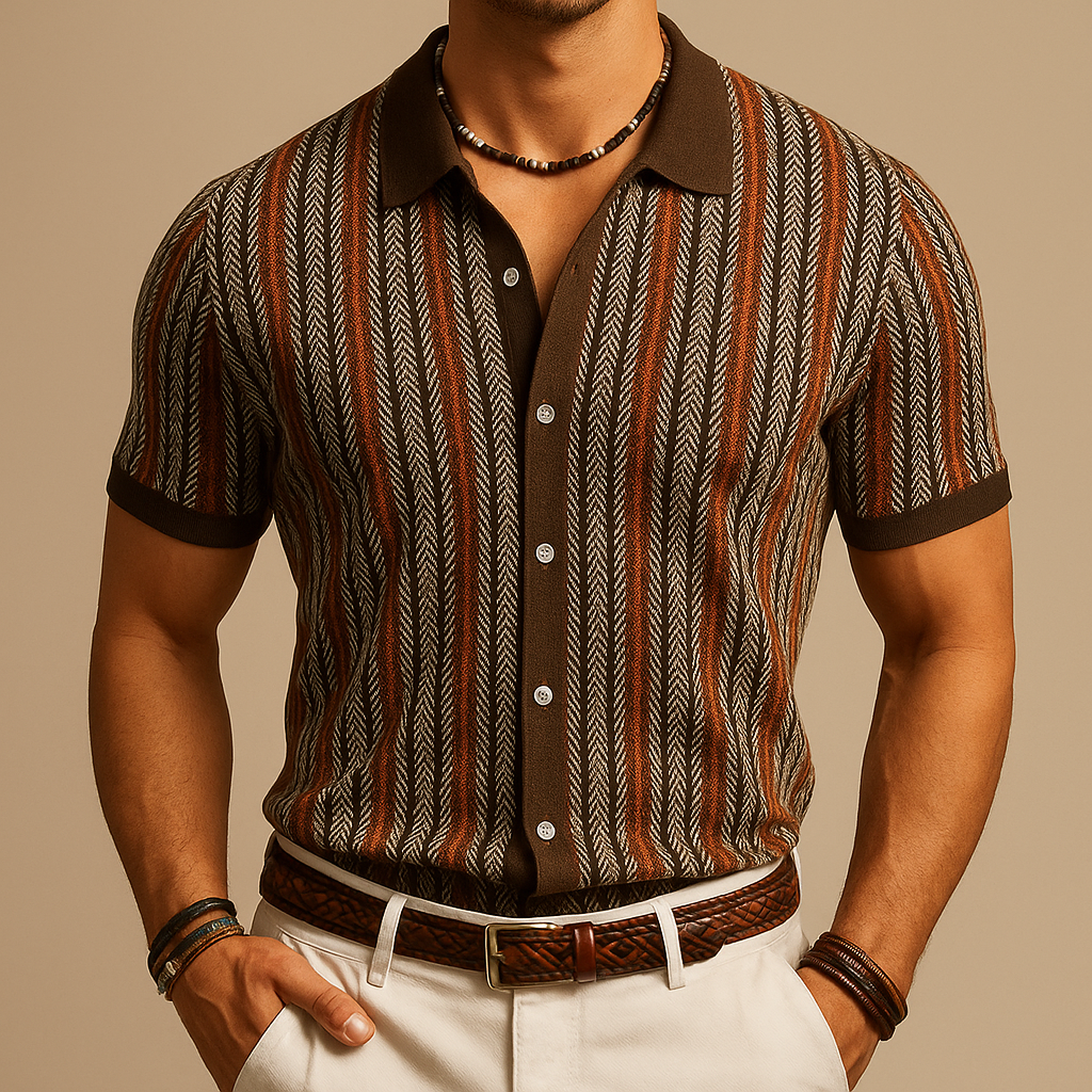 Lennox | Knit Striped Shirt – Men's Short Sleeve Button Up Summer Shirt