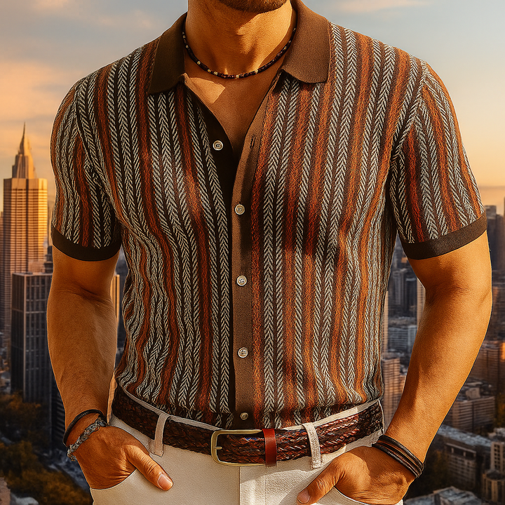Lennox | Knit Striped Shirt – Men's Short Sleeve Button Up Summer Shirt