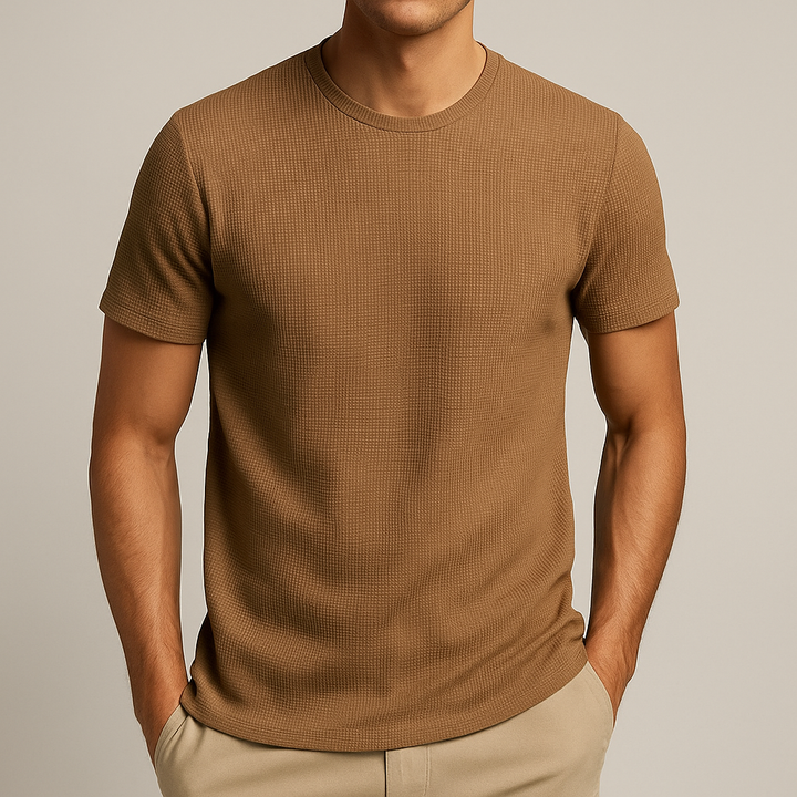 Taupe | Slim Fit Waffle Texture Crew Neck Mens T Shirt