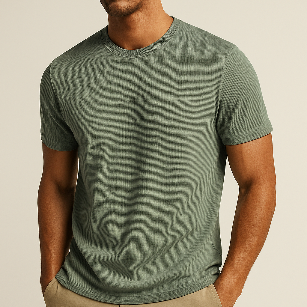 Taupe | Slim Fit Waffle Texture Crew Neck Mens T Shirt
