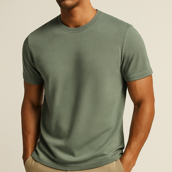 Taupe | Slim Fit Waffle Texture Crew Neck Mens T Shirt