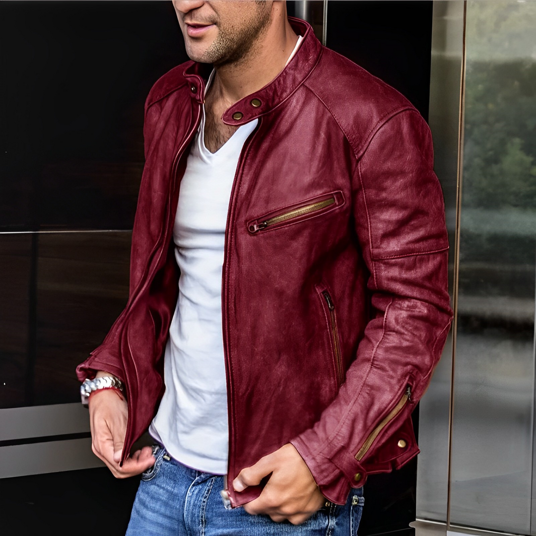 Ryker | Distressed Café Racer Leather Jacket with Contrast Zip Detail
