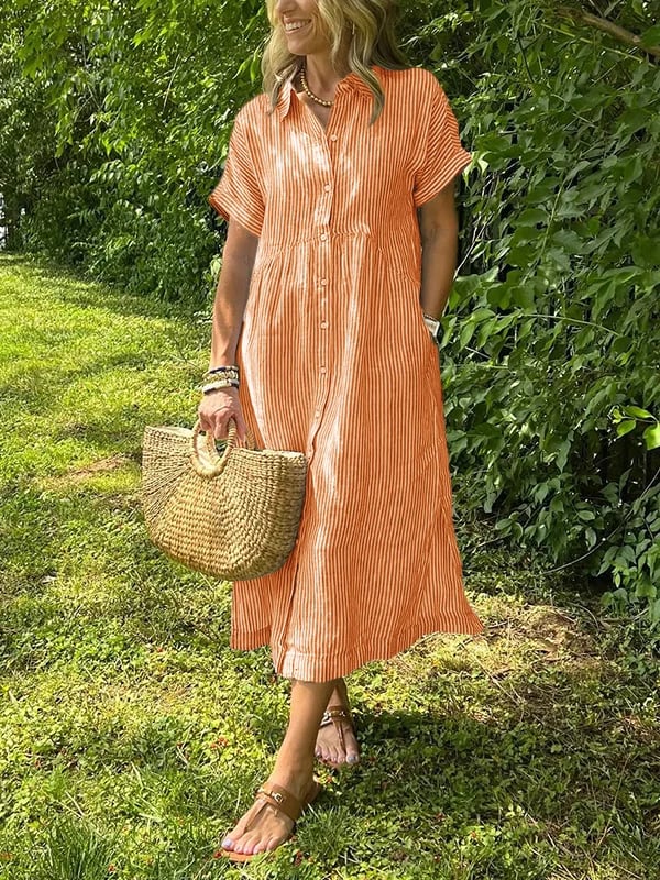 Brielle | Striped Shirt Dress – Casual Linen Midi Summer Dress