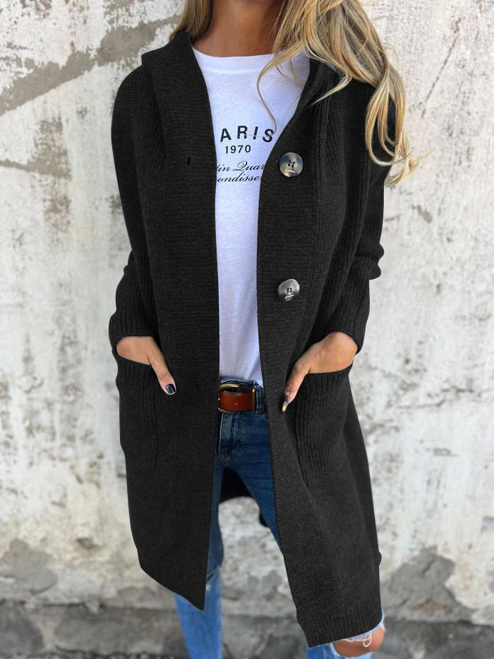 Soleil | Hooded Longline Button-Front Women's Cardigan