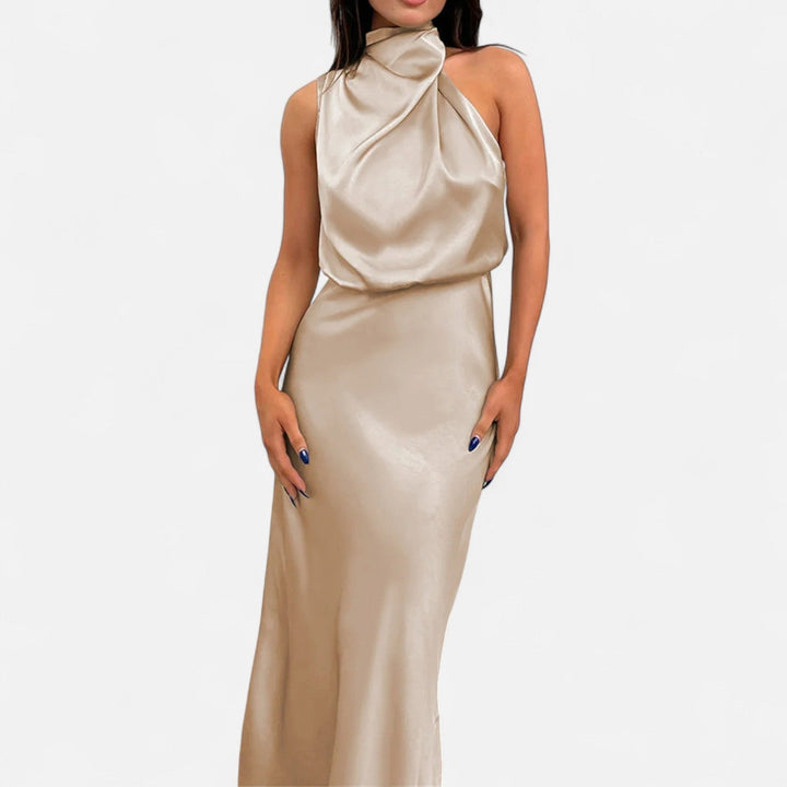 Margaux | Blouson Cowl Satin Halter Neck Maxi Dress