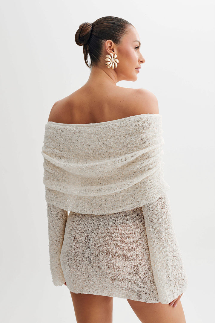 Dolce | Off Shoulder Long Sleeve Sequin Knit Homecoming Mini Dress