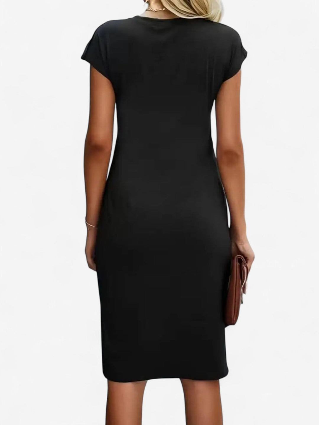 Nora | Crew Neck Twist Knot Cap Sleeve Bodycon Midi Formal Dress