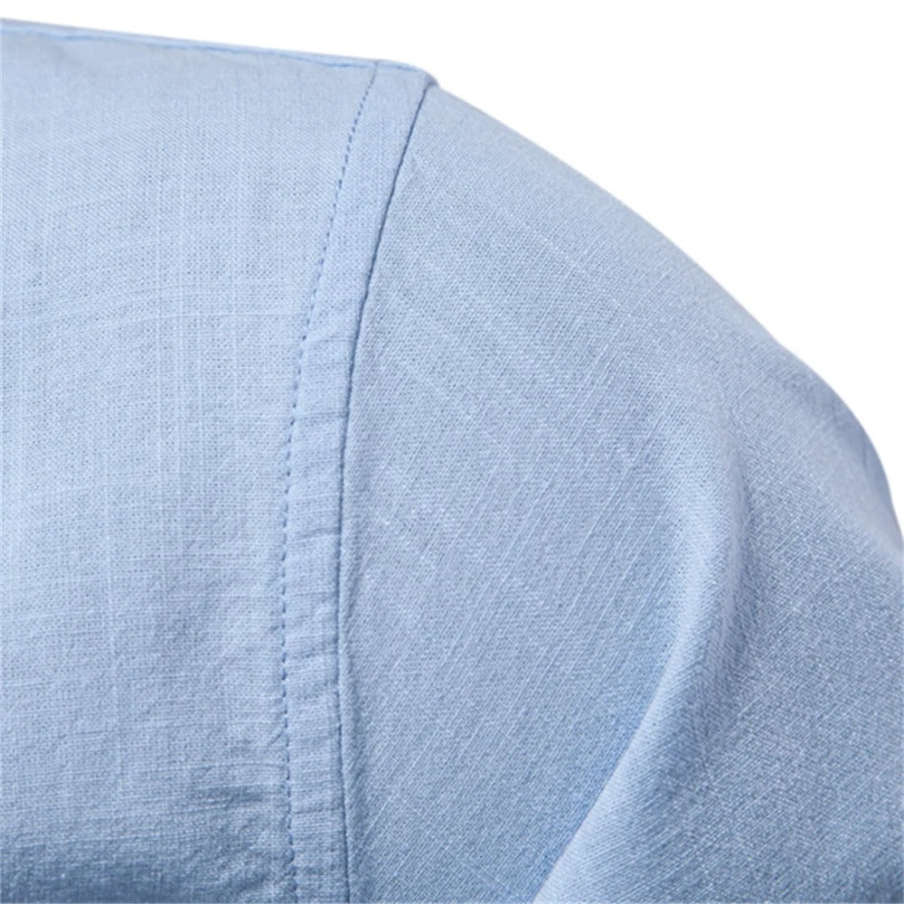 Emmett | Mandarin Collar Linen Men's Smart-Casual Shirt with Embroidery