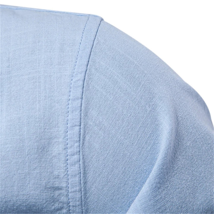 Emmett | Mandarin Collar Linen Men's Smart-Casual Shirt with Embroidery