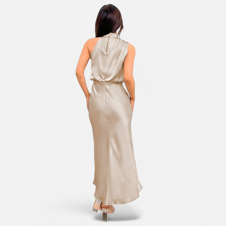 Margaux | Blouson Cowl Satin Halter Neck Maxi Dress