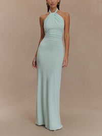 Nadia | Twisted Ruched Waist Halter Neck Maxi Dress