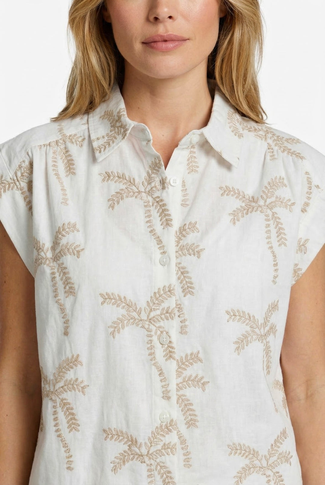 Positano | Palm Print Sleeveless Linen Tunic Blouse