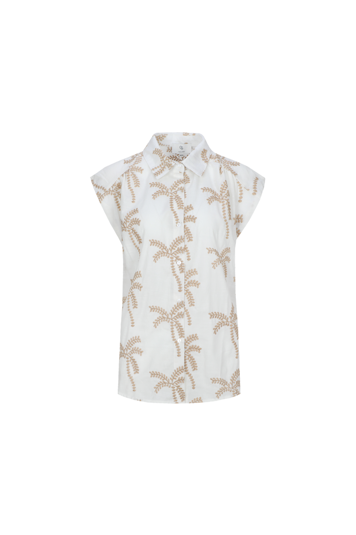Positano | Palm Print Sleeveless Linen Tunic Blouse
