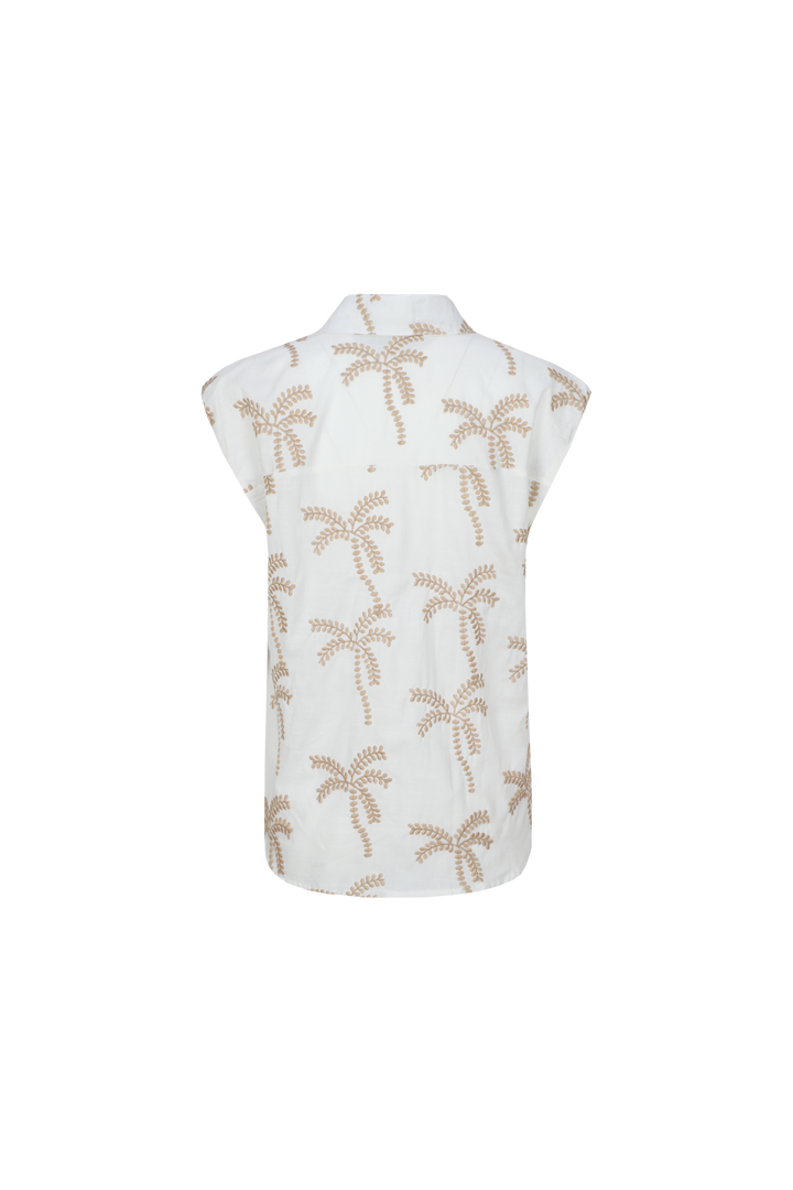Positano | Palm Print Sleeveless Linen Tunic Blouse