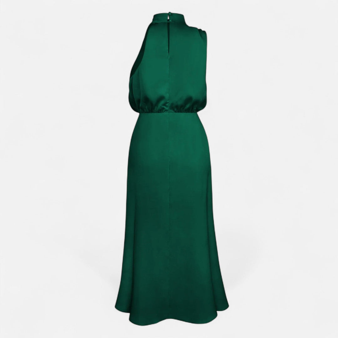 Margaux | Blouson Cowl Satin Halter Neck Maxi Dress