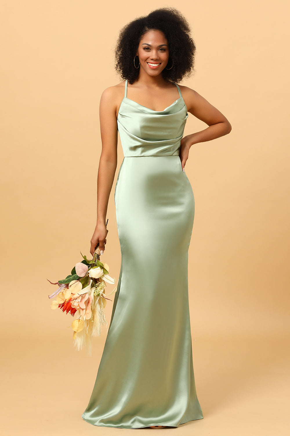 Luna | Cowl Neck Satin Slip Maxi Wedding Guest Dress