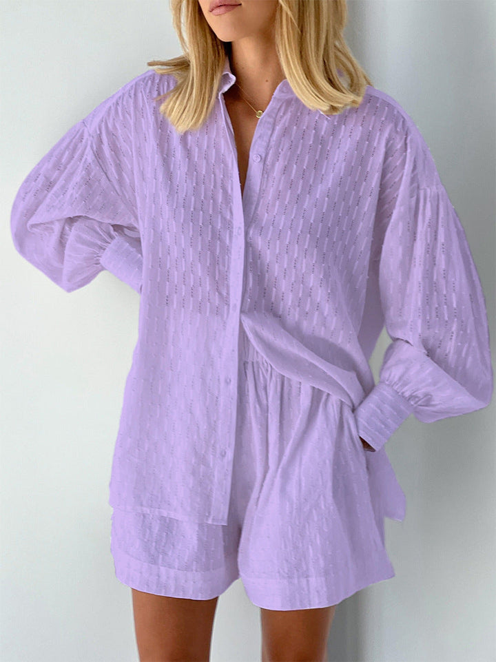 Bianca | Textured Matching Set – Women's Oversized Shirt & Shorts