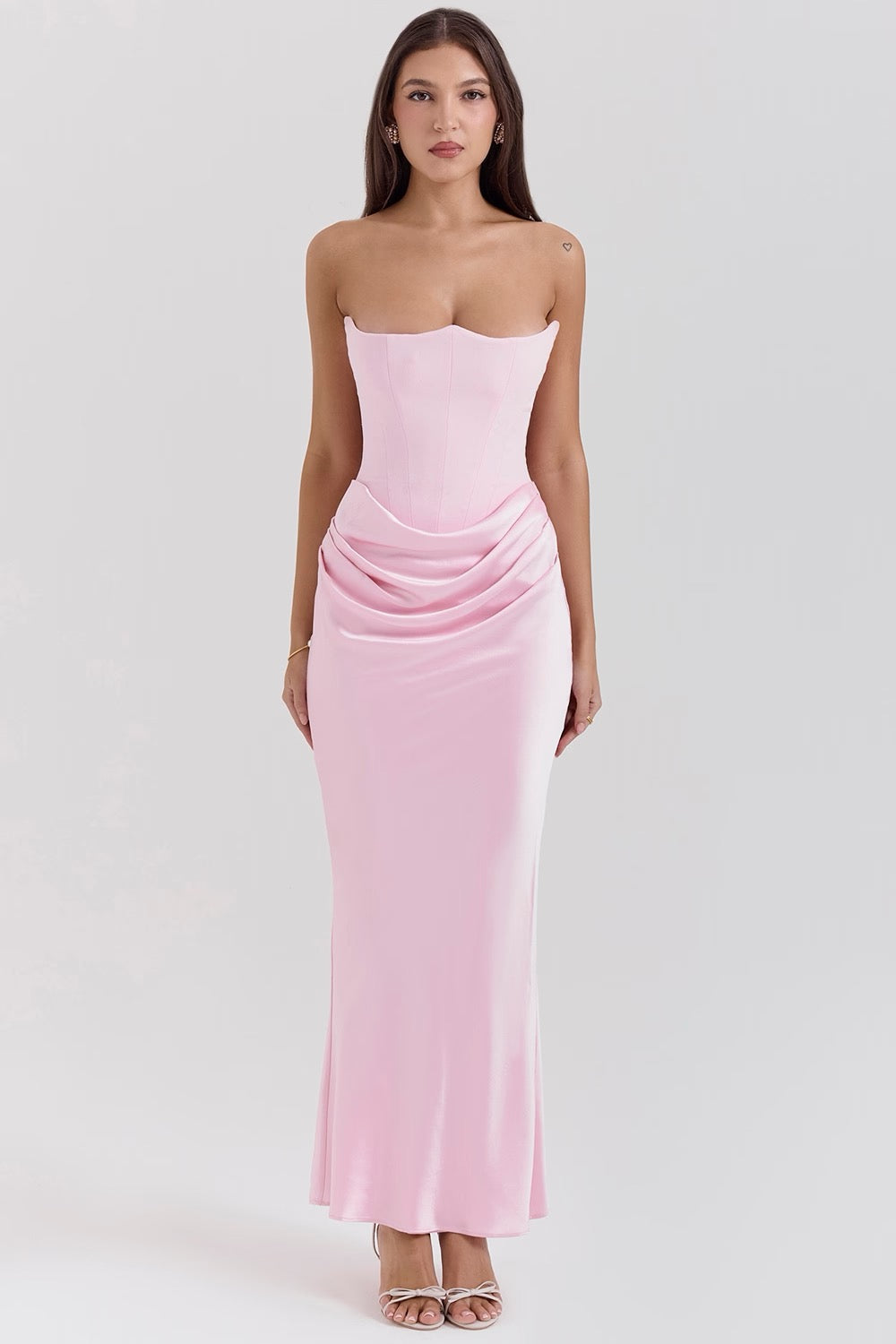 Valentijn | Strapless Bandeau Corset Hip Drape Satin Maxi Formal Dress