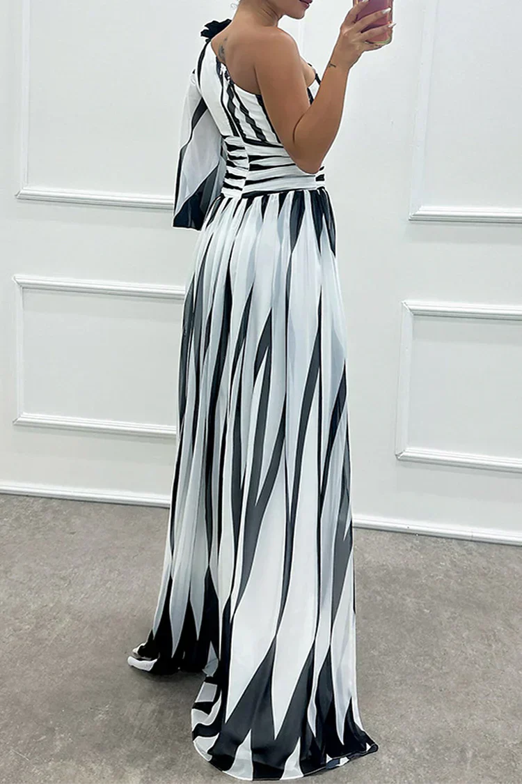 Celeste | Striped One Shoulder Dress Maxi with Split