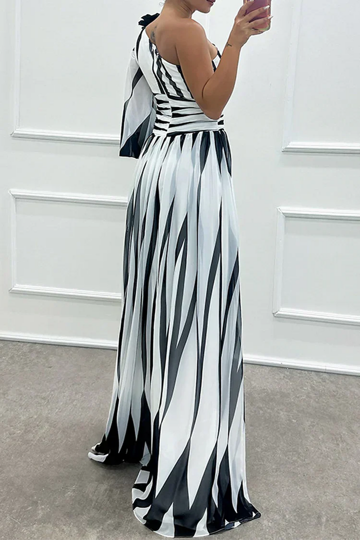 Celeste | Striped One Shoulder Dress Maxi with Split
