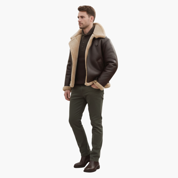 Sherpa | B3 Shearling Aviator Leather Jacket with Belt Strap
