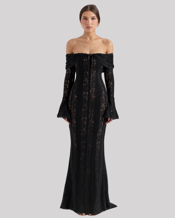 Seraphina | Lace Off The Shoulder Dress Flared Sleeve Maxi
