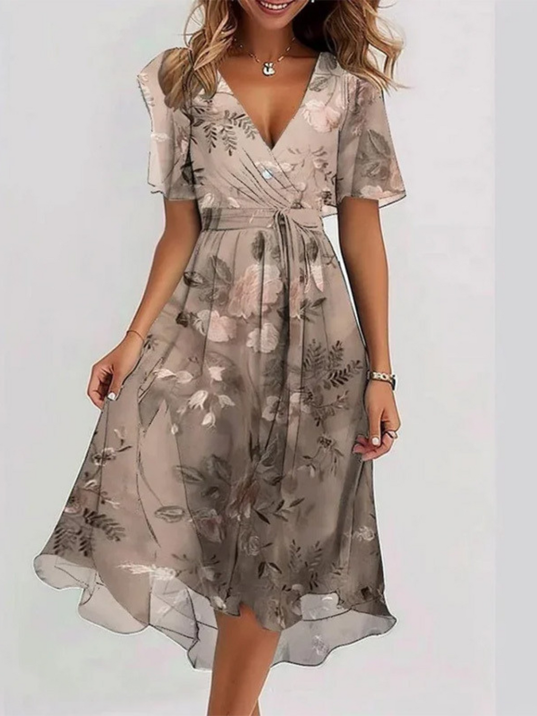 Josephine | Floral Wrap-Style Flutter-Sleeve Summer Dress