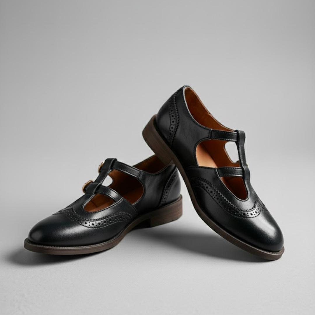 Brogue | Double Buckle T-Bar Leather Mary Jane Flats