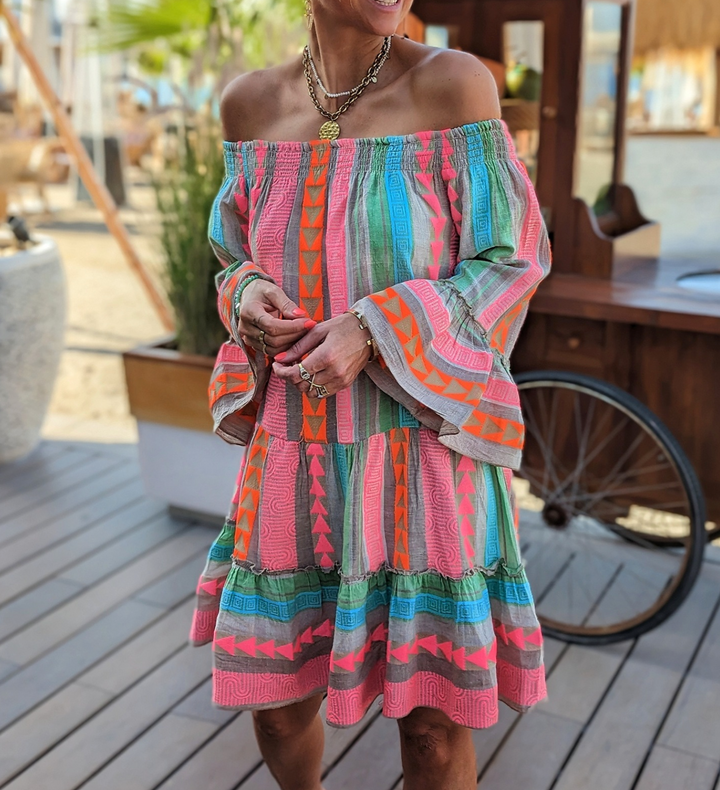 Zaria | Printed Boho Off The Shoulder Dress Mini