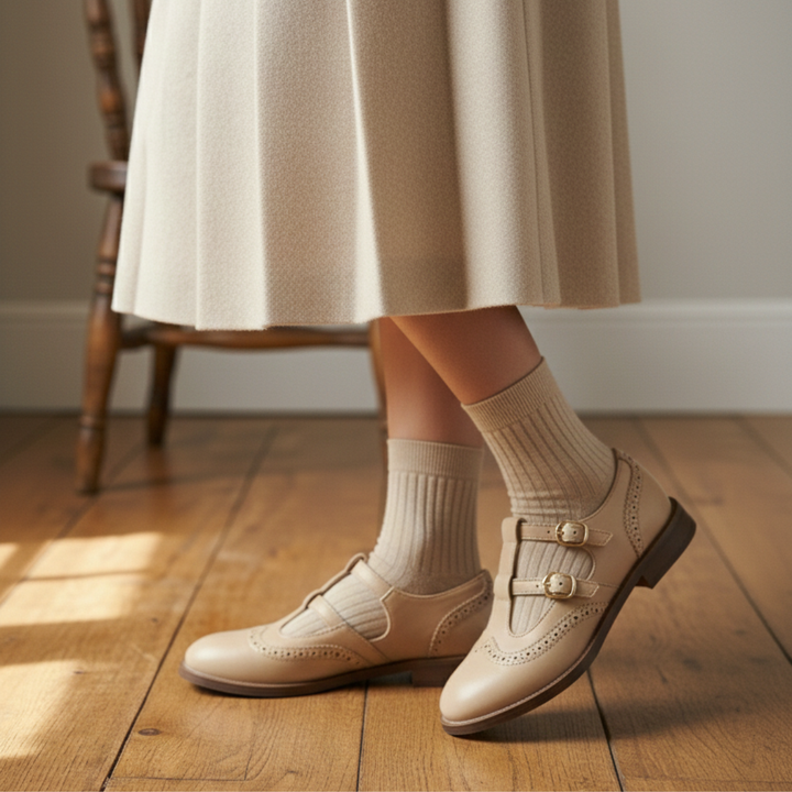Brogue | Double Buckle T-Bar Leather Mary Jane Flats