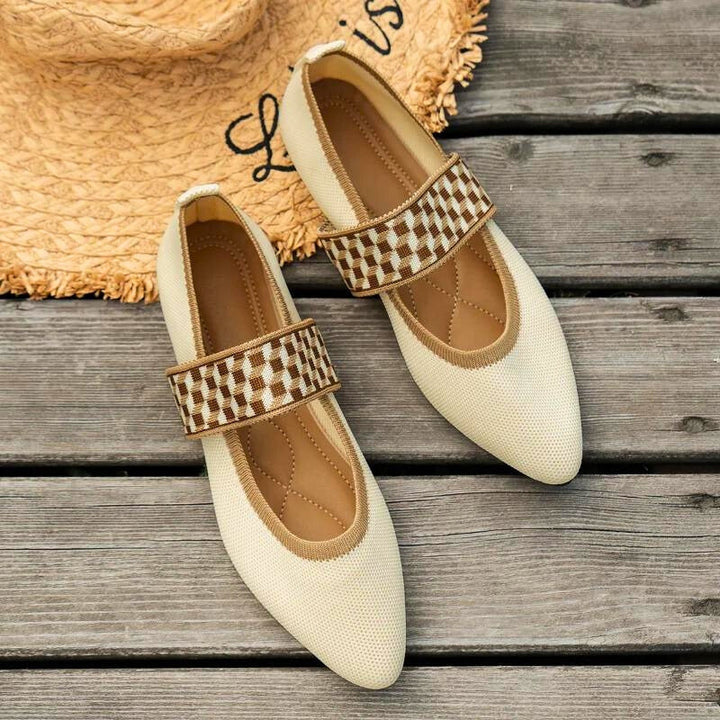Celine | Knit Pointed Toe Gingham Strap Mary Jane Flats