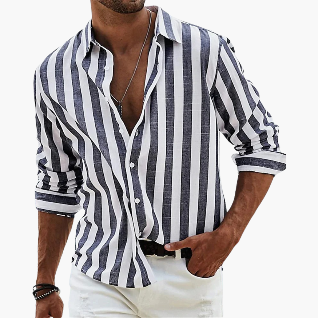 Riviera | Striped Long Sleeve Shirt – Men's Casual Button Up Summer Shirt