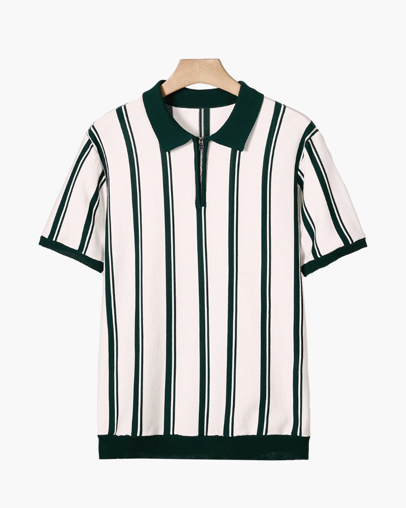 Rocco | Striped Zip Polo Shirt – Men's Knit Short Sleeve Top