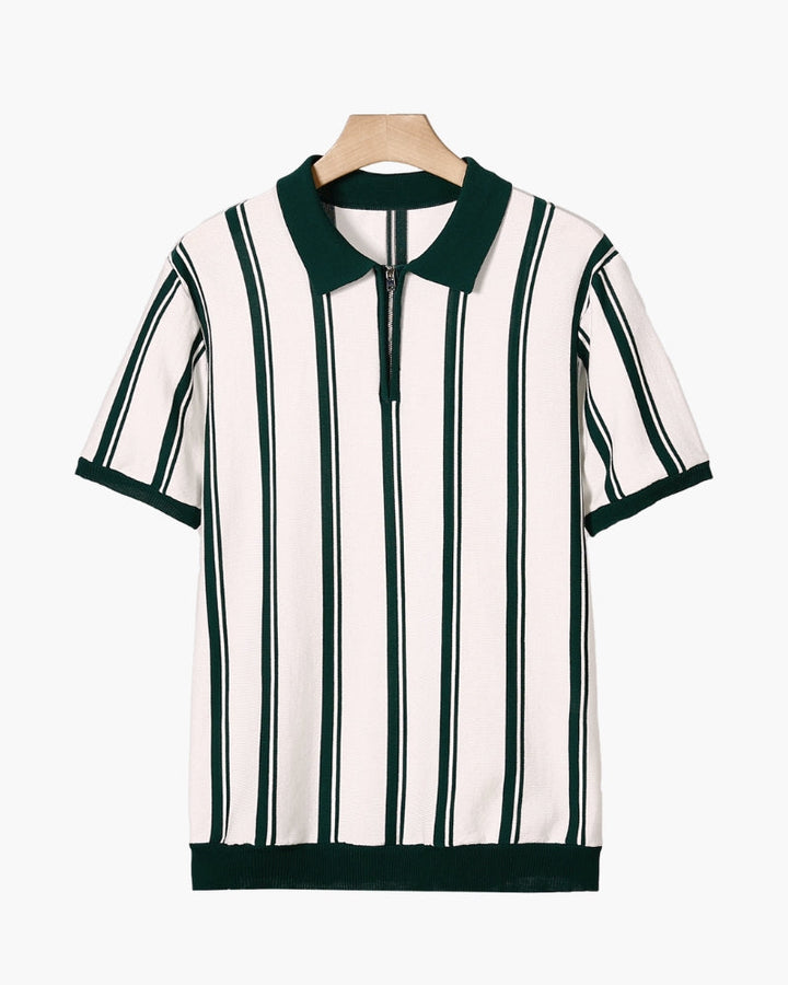Rocco | Striped Zip Polo Shirt – Men's Knit Short Sleeve Top