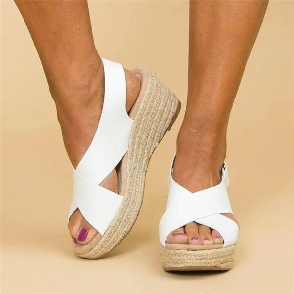 Lara | Cross Strap Espadrille Platform Wedge Sandals