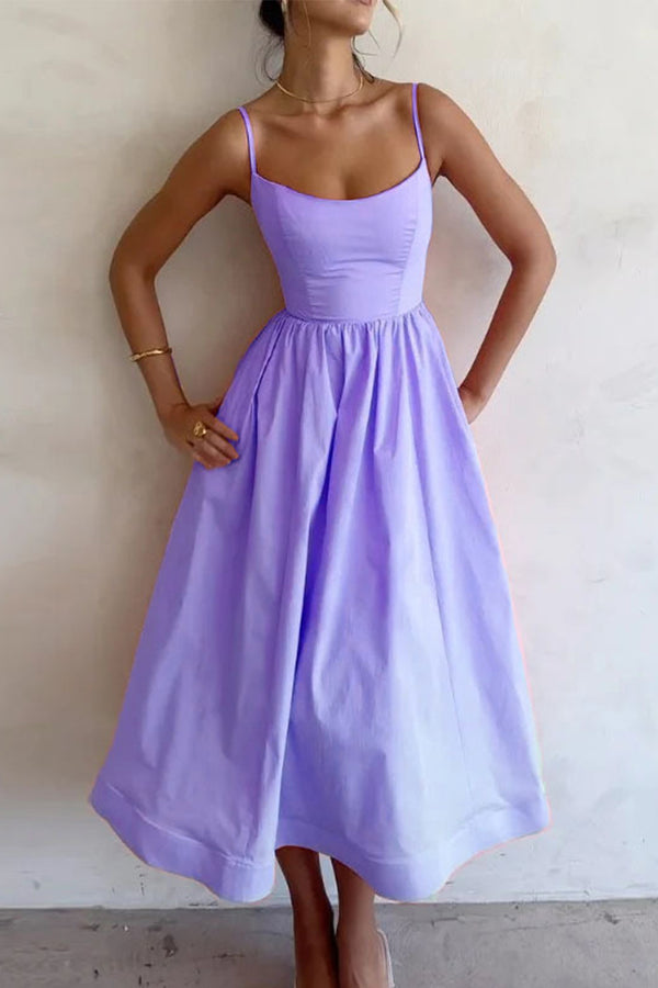 Pippa | Scoop Neck Spaghetti Strap Full Skirt Midi Dress