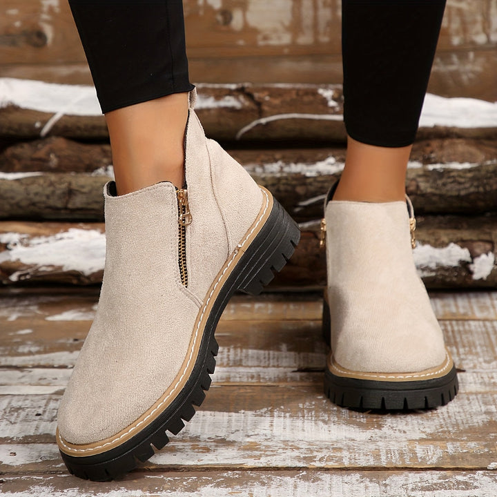 Zeva | Cheetah Print Side Zip Chunky Lug Sole Ankle Boots