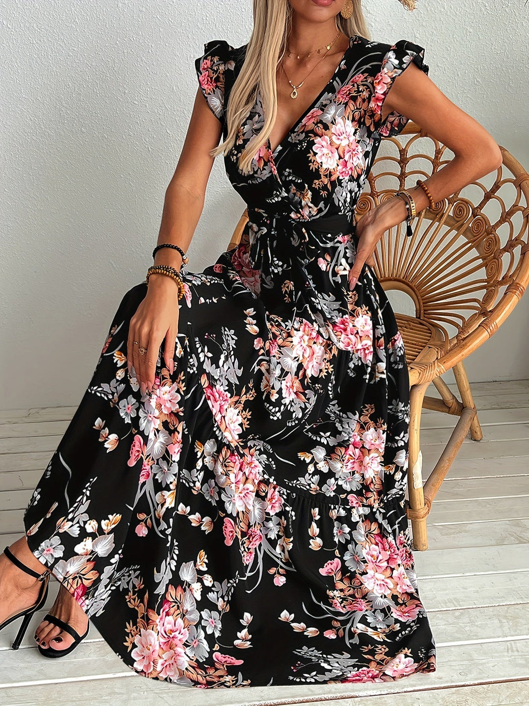 Rosalie | Women's Wrap Frill Sleeve Boho Floral Summer Dress