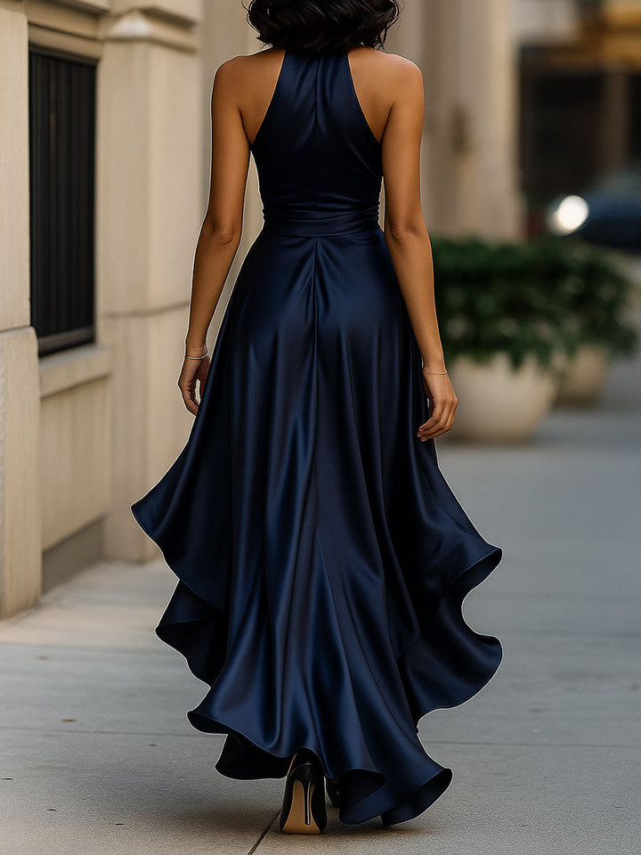 Navarre | Wrap V-Neck Bow Waist Ruffle Halter Neck Maxi Dress