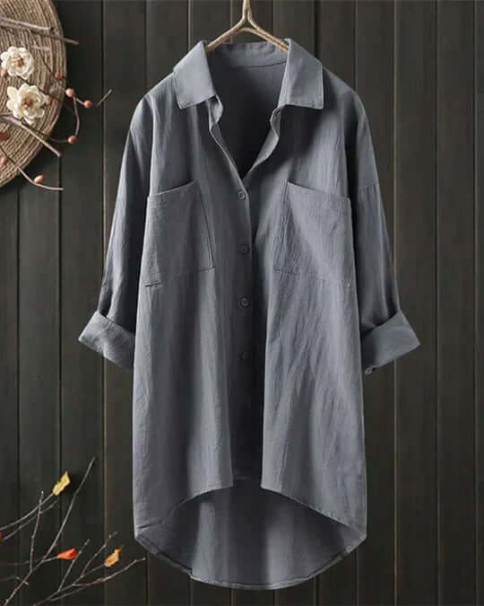 Olivia | Dual-Pocket High-Low Linen Tunic Blouse