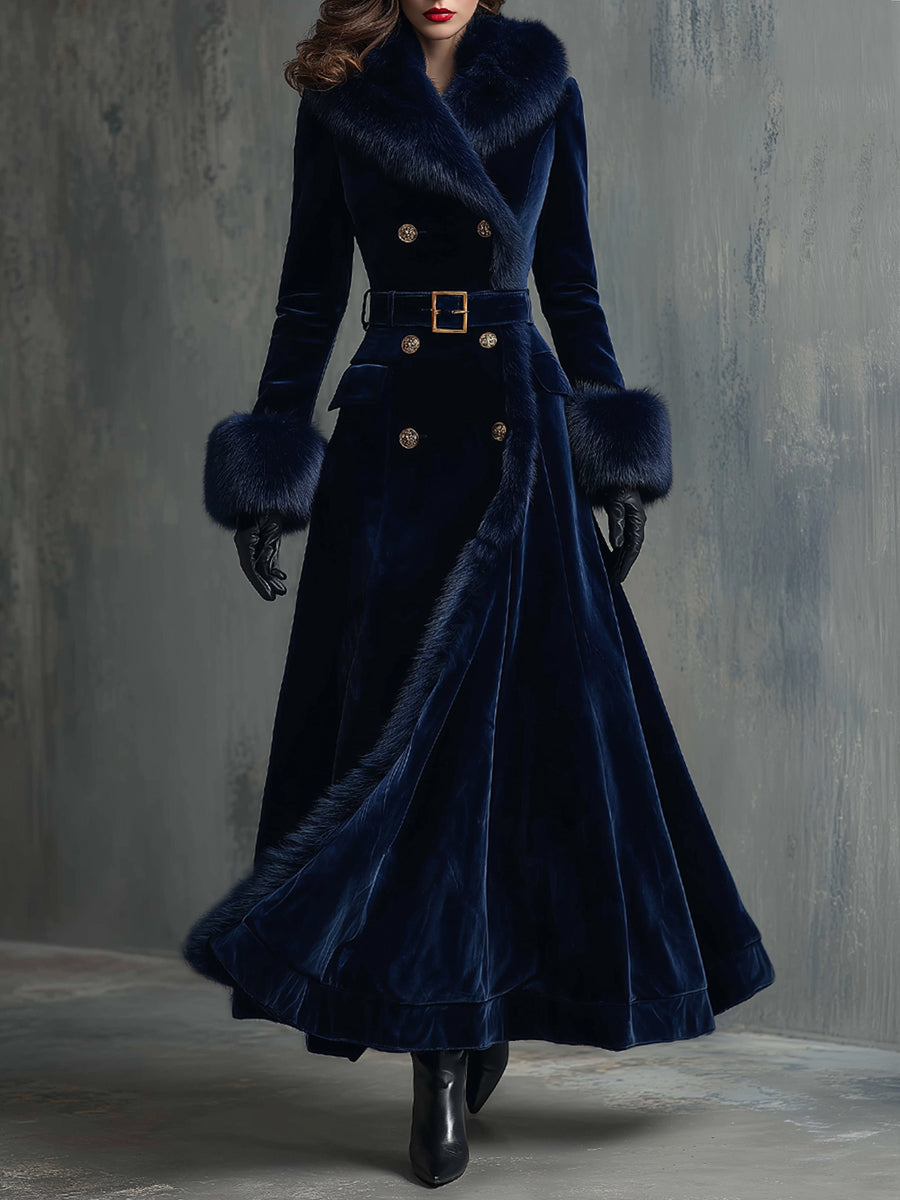 Vivienne | Faux Fur Trim Velvet Maxi Dress – Evening Dresses