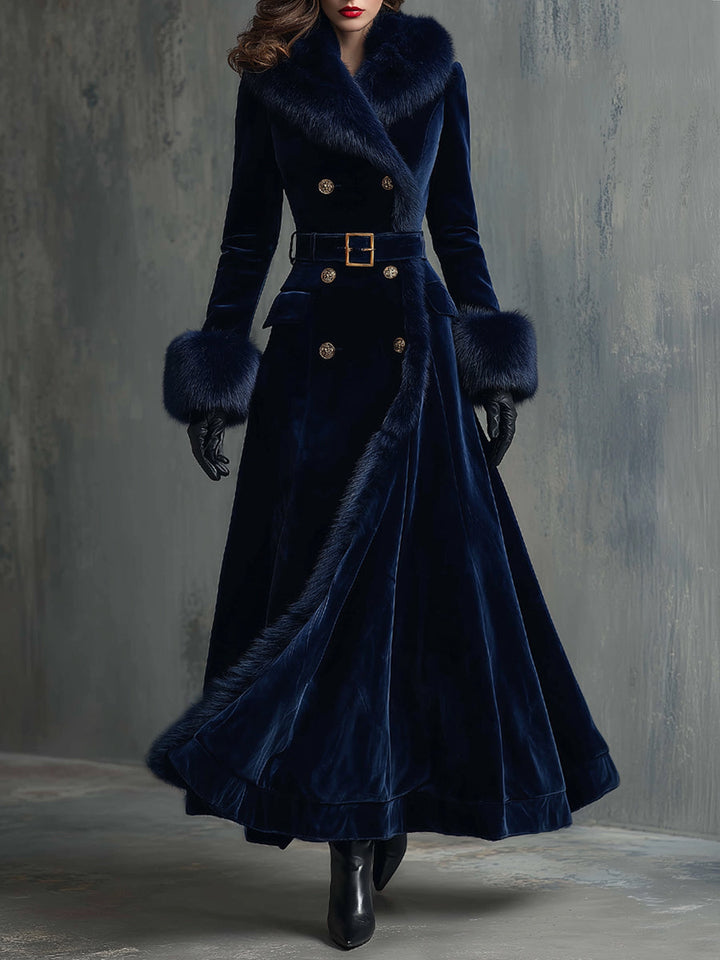 Vivienne | Faux Fur Trim Velvet Maxi Dress – Evening Dresses